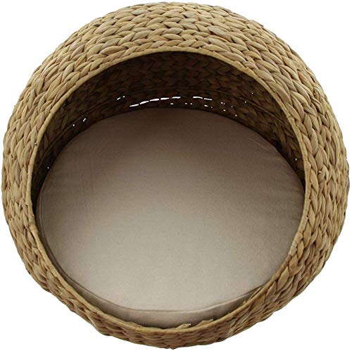 Tierbett Kuschelhöhle aus Wasserhyazinthe, Ø 50 cm, inkl. Kissen, Katzenkorb, Katzenbett, Hundebett, Hundekörbchen