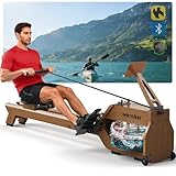 [2026 Neu] Rudergerät für Zuhause Holz Wenoker, 6 Wasserwiderstand+32 Magnetisches Widerstandsstufen, Elektromagnetische Drehknopf Anzeige per App Verbindbar, Doppel-Slide-Rails, Einfache Montage