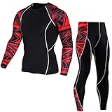 WYYH Funktionsunterwäsche Herren Set Sportunterwäsche Thermounterwäsche, Sport Leggings Laufhose Funktionsunterhose Kompressionshose + Kompressionsshirt langärmliges Oberteil