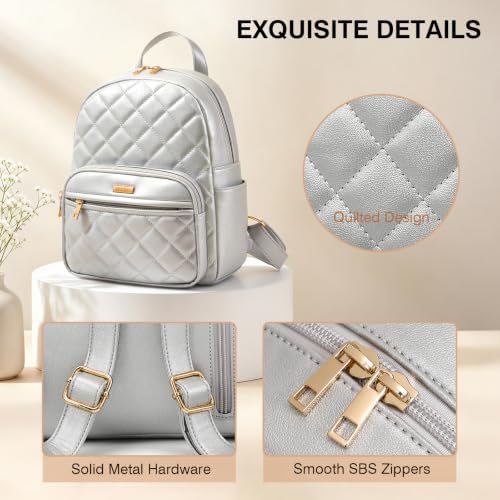 Image of Marvolia Mini Backpack Vegan Leather Small Backpack, Silver