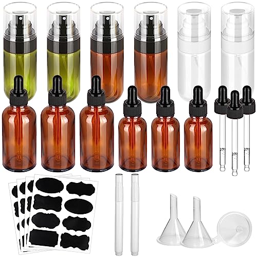 Sublaga Mini Spray Bottle, 24Pcs Spray Bottle & Essential Oil Bottle Kit with Dropper, Funnel, 4 Sheet Stickers, 2 Marker pen