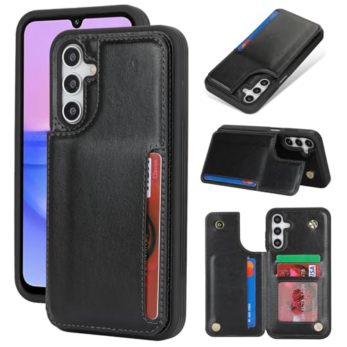 iCoverCase Compatible with Samsung Galaxy A15 5G Case with Card Holder A15 5G Wallet Case for Women Men [RFID Blocking] PU Leather Protective Phone Case for A15 (Black)