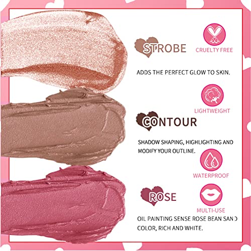 Sunny Light 3 Pack Multi Face Makeup Stick Contour Bronzer Highlighter Blush Stick Shimmer Glitter Bronzer Sticks For Cheek Eye, Face Brighten Contouring Shaping Blushes For Older Women #TOP2