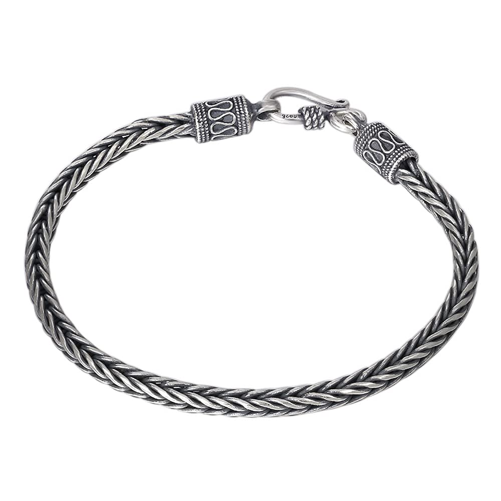 Vintage 925 Sterling Silver Braided Foxtail Chain Bracelet