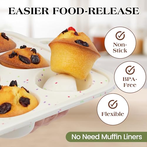 AOTASO Regular 12 Cup and Mini 24 Cup Nonstick Cupcake Pan Set Silicone Muffin Pan for Baking Silicone Cupcake Mold with Metal Reinforced Frame BPA Free (2 Pcs, Cream) - Thumbnail 3