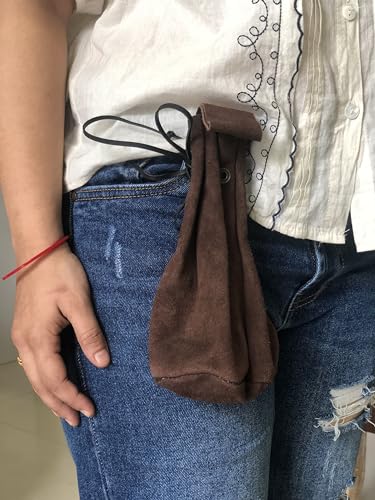 Generic Medieval Suede Drawstring Dark Brown Pouch Bag, Ideal for SCA LARP Reenactment & Ren Fair, Leather Drawstring Pouch Bag, Renaissance Pouch Bag2