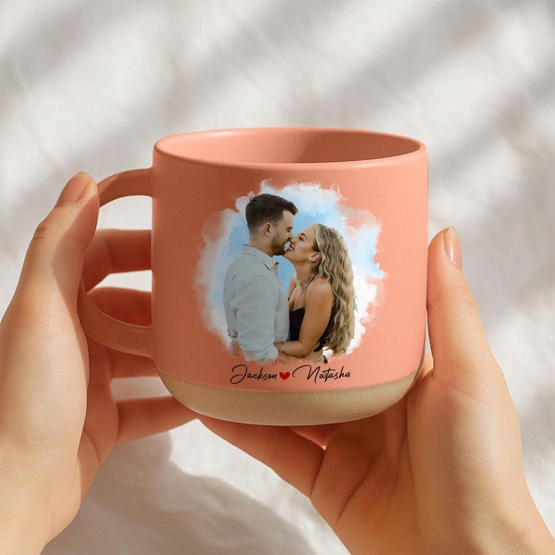 Taza personalizada de cerámica con foto acuarela pareja miniatura 4
