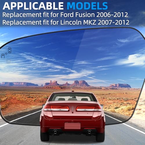 Image of Driver Side Mirror Replacement for Ford Fusion 2006-2012, for Lincoln MKZ 2007-2012 - Left Side Mirror Glass, Rear View Mirrors Glass with Power Heated & Blind Spot