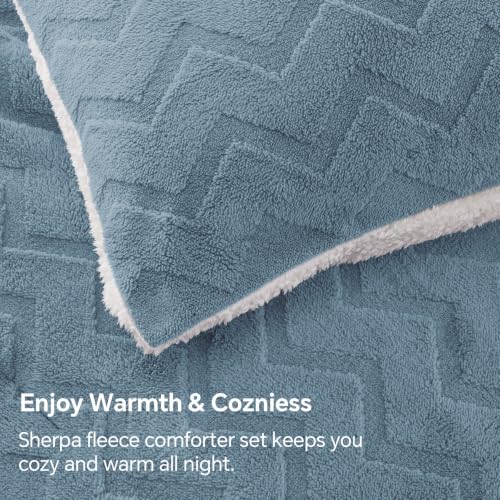 Image of BEDELITE Fluffy Sherpa Queen Comforter Set,Blue Fog