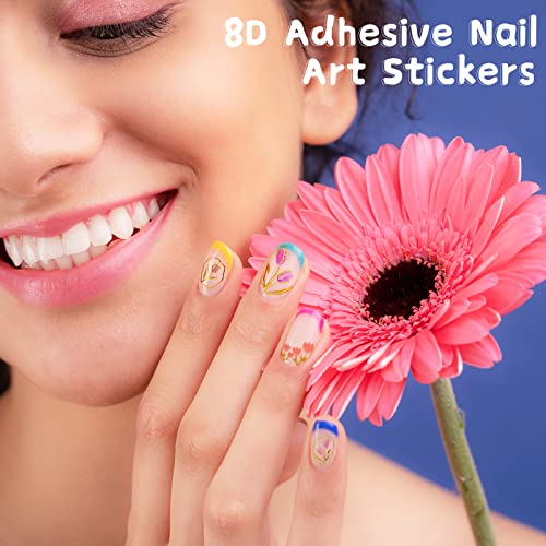 Nail Art Stickers, 12 Styles 8D Stripe Line Nail Decals Self-Adhesive Marble Wave Nail Art Spring Nail Stickers For Nail Art Perfect Nail Accessories Self-Adhesive Design Nail Decoration For Women #TOP6