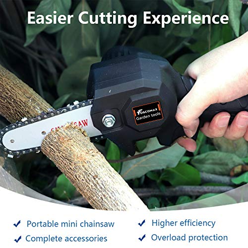 Foscomax Chainsaw, 4 Inch 24V Electric Chainsaw with Brushless Motor, Handheld Mini Chainsaw, Cordless Rechargeable Chain Saw, Pruning Shears for Tree Branch Wood Cutting