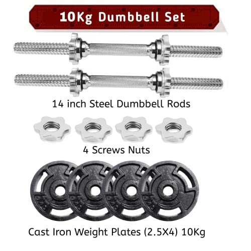 Image of Bullar Dumbbell Set, Dumbbell Set for Home Workout, Cast Iron Weight Plates 10kg (30mm) with Solid Steel Dumbbells Rod for Home Gym Exercise and Strength Training