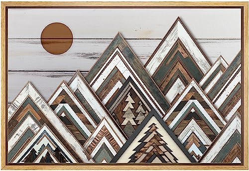 Image of wall26 Framed Canvas Print Wall Art Wood Panel Mountain Range Nature Wilderness Digital Art Wood Panel Landscape Farmhouse/Country Relax/Calm/Cozy Geometric Abstract for Bedroom - 16"x24" NATURAL