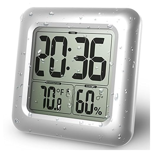 BALDR Digital Shower Clock | Waterproof - Perfect for The Bathroom, Large LCD Display - Monitor Temperature and Humidity - Thermometer & Hygrometer - Made from Shatterproof Fiberglass