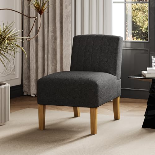 VIRRMO Armless Accent Chairs for Living Room, Modern Slipper Chair Living Room Chairs with Solid Wood Legs, Makeup Vanity Chair Fabric Comfy Upholstered Arm Chair Accent Chair Side Chair,Black