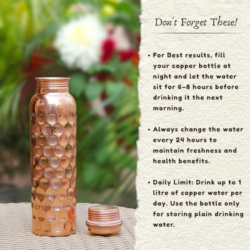 Image of Pure Copper Water Bottle - 1L Hand Made | Diamond Design With Leak-Proof Lid | Ayurvedic Copper For Health Benefits | Non-Toxic Metal Made | Everyday Healthy Drinkware