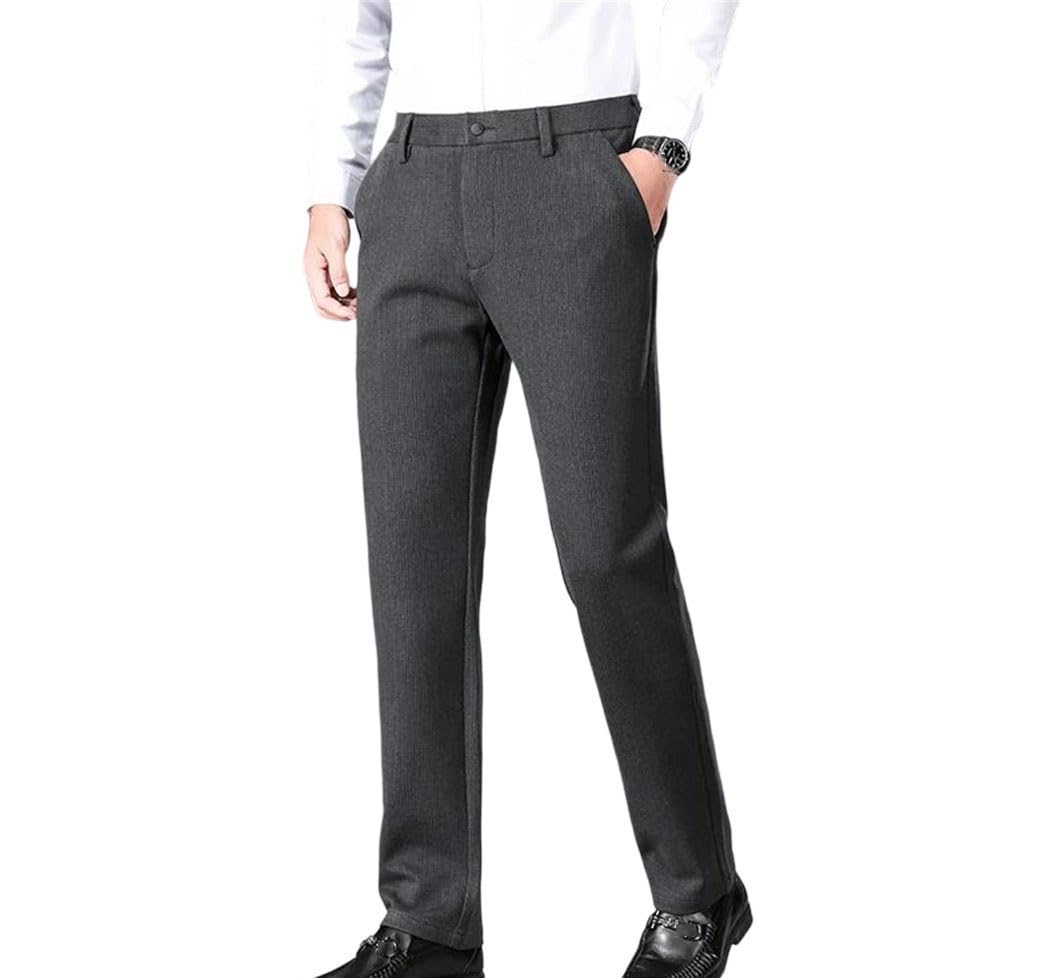 Men Wool Blend Dress Pants Winter Warm Business Casual Office Work Suit Trousers