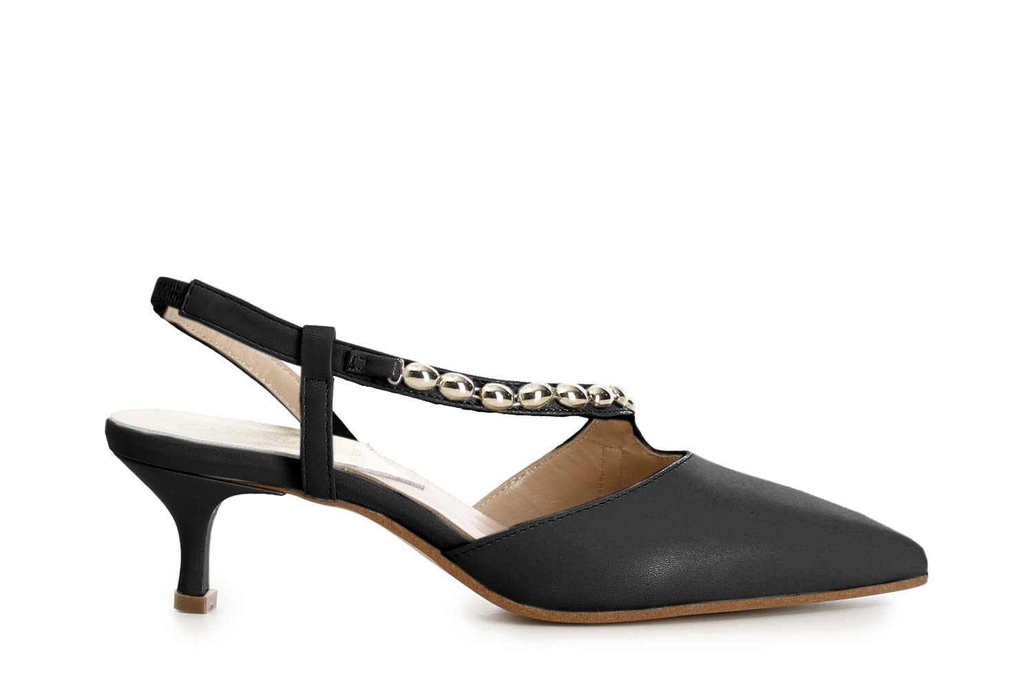 Cafe Noir Slingback with Asymmetric Band Covered with Stones, Black, 4 UK