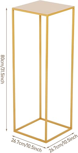 Miniatura 2 de 4 piezas de soporte de flores doradas de metal con columna geométrica para mesas de 31.5 pulgadas de alto, estante rectangular dorado para