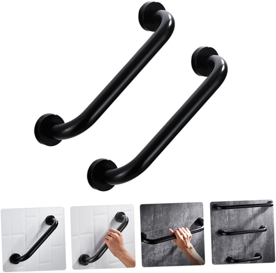 SMASOLO 2pcs Bathtub Armrest Handrail Black Aluminum Safety Grab Bar for Bathroom and Stairs Anti-Slip Wall-Mounted Support for Elderly Mobility and Disability Assistance