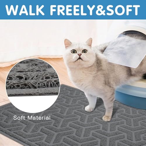 UPSKY Cat Litter Mat, Litter Trapping Mat Soft on Kitty Paws, Large Litter Box Mat 35" x 24" Scatter Control for Indoor Cats Waterproof and Extra Large Pretty Litters Carpet