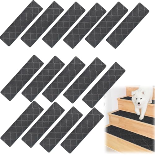 JNEYVIC 15 Stück Treppenstufen Matten Stufenmatten Selbstklebend Rutschfest Grau Stufenmatten Treppen-teppich Treppenstufen Antirutsch Hund Treppenteppich für Älteste und Haustiere(55cm x 19cm)