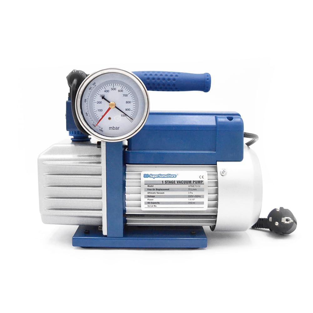 3S SuperSamaStore Pompe à vide professionnelle monophasé avec vide et électrovanne, kit complet pompe à vide pour gaz réfrigérants R32 et R1234YF, équipement pour techniciens CVC