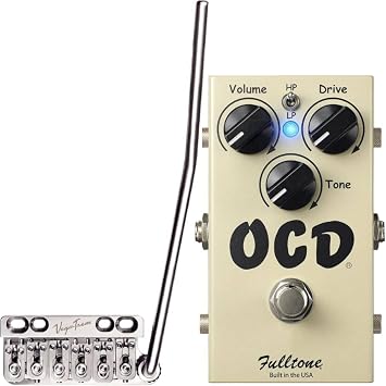 Fulltone OCD Obsessive Compulsive Drive Pedal and Vega-Trem VT1 Standard 6-Screw Stratocaster Guitar Tremolo Bridge For Strat No Mods Easy Installation Glossy, Right bundle