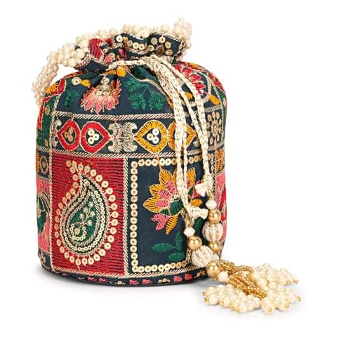 LONGING TO BUY Indian Sequence Potli Bag For Women, Wedding Potli Bags For Women, Ethnic Potli Bags For Enagement Party (Sea-Green) Cover