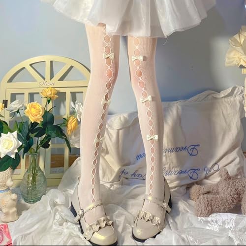 Image of Dorilin Womens Fishnet Tights with Bows Lolita Fishnet Stockings 80S 90S Gothic Leggings