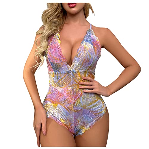 Frauen Sexy Reizwäsche Underwear Spitze Negligee Bunte Bodysuit Dessous Schlafanzug Einteilige Transparente Unterwäsche Tiefer V-Ausschnitt Babydoll Damen Erotisch Lingerie Nachtwäsche Pyjama Cover