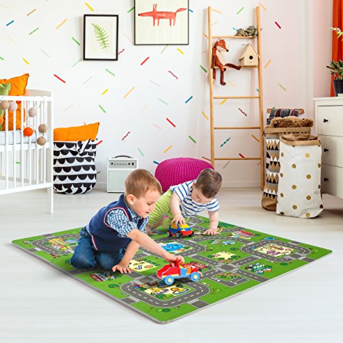 Sorbus Traffic Play Mat Puzzle Foam Interlocking Tiles – Kids Road Traffic Play Rug - Children Educational Playmat Rug - Great For Playing With Toy Cars Trucks (9 Tiles With Borders) #TOP1