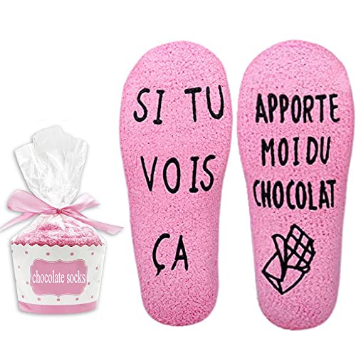 Zemolo Chaussette Fantaisie Rigolotes Humour Personnalisé Chaudes Polaire Hiver pour Femme Maman, Socks Rose Imprimé Lettres Coffret Cadeux Chocolat Cadeau pour Saint-Valentin Anniversaire Cover