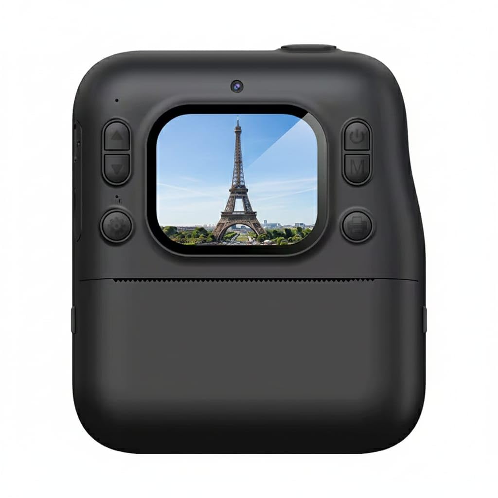 Appareil Photo Instantané Enfant, 2'' Écran HD Impression Immédiate sans Encre avec 4 Rouleaux d'impression Jeux Intégrés et Dessins Cadeau Enfants & Ados 3 à 12 Ans (Noir)