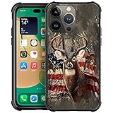 DJSOK Case Compatible with iPhone 14,HSK American Flag camo Deer Skull with 4 Corners Protective Shockproof Soft TPU Bumper Slim Pattern Design Black Case for iPhone 14