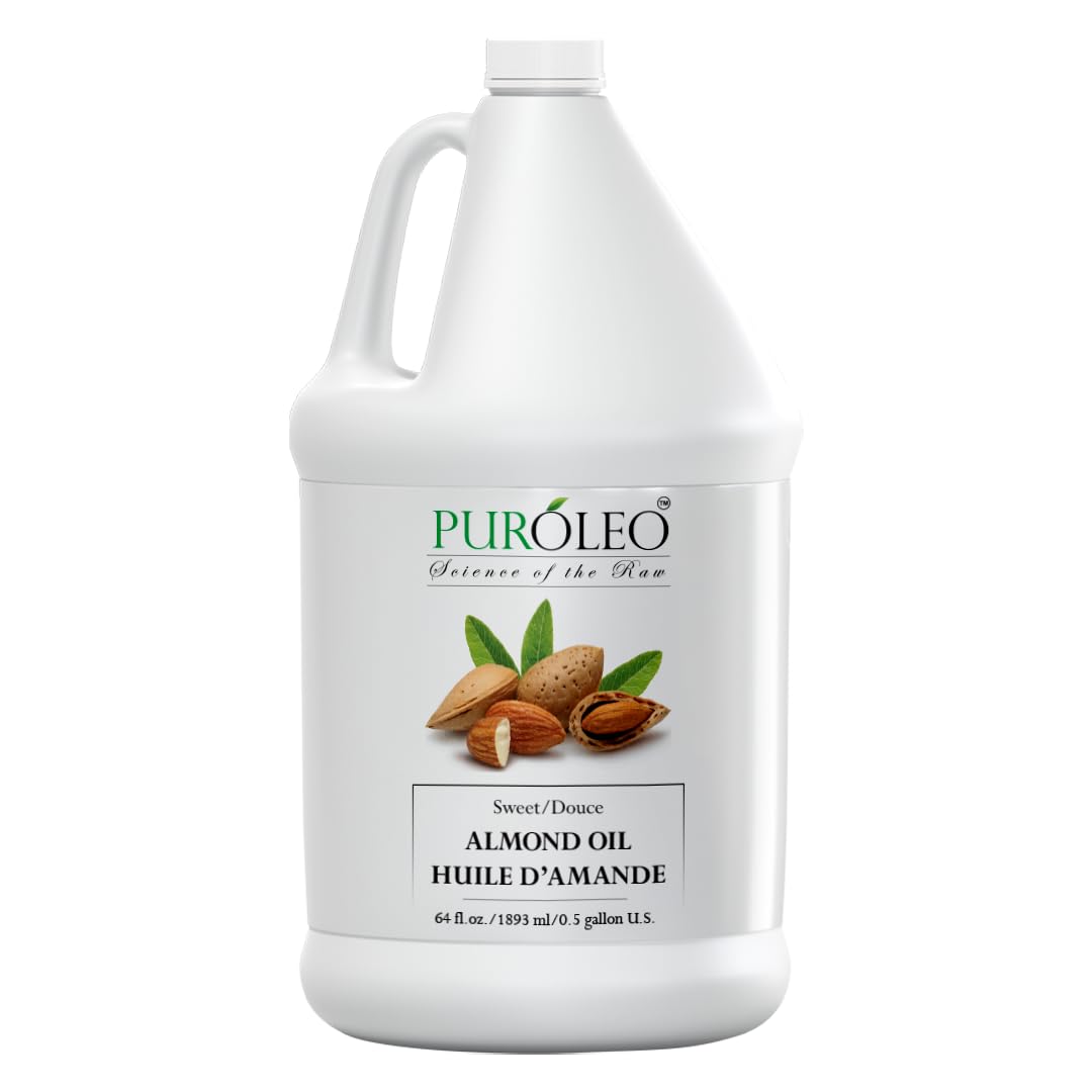 PUROLEO Sweet Almond Oil 64 Fl Oz/1900 ML 100% Natural and Pure | Moisturizer & Carrier Oil | Beauty & DIY Blends, Massage Oil, Body Oil, Hair Oil and Baby Oil | Made from Almonds raw