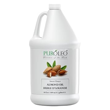PUROLEO Sweet Almond Oil 64 Fl Oz/1900 ML 100% Natural and Pure | Moisturizer & Carrier Oil | Beauty & DIY blends, massage oil, body oil, hair oil and baby oil | Made from almonds raw