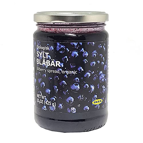 Tasty Kitchen Ikea Organic Preserves 4-Pack Bundle - Total 4 Flavors - Sylt Lingon Lingonberry, Blueberry, Raspberry & Blueberry Jam & Orange & Elderflower Marmalade (15 Oz) With Bonus Spreader Spoon #TOP3