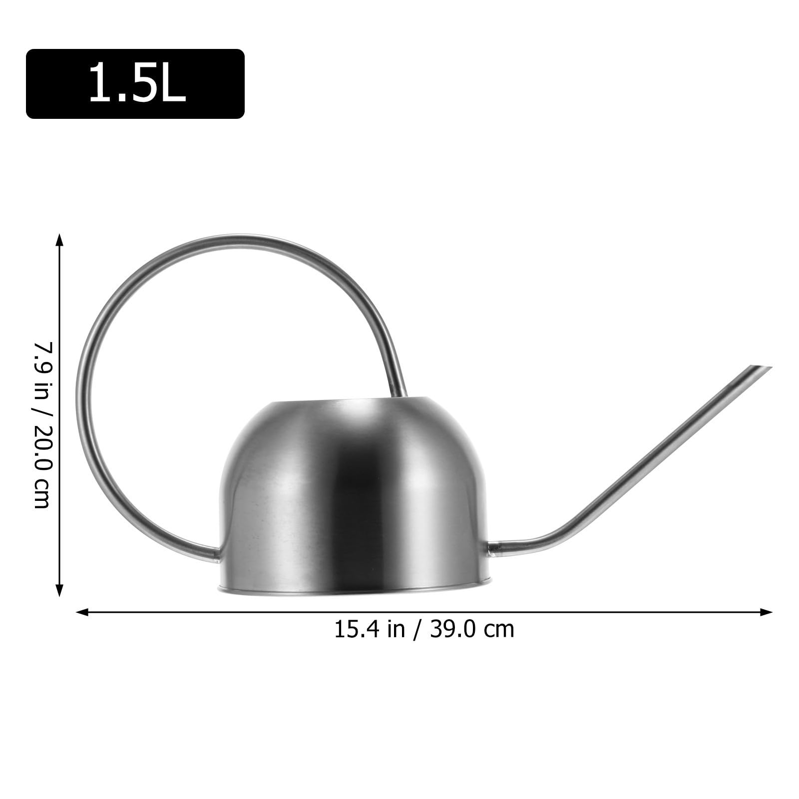 Levemolo Regadera de Acero Inoxidable de Largo Alcance, 1,5 L, Plata, para Flores y Plantas Colgantes, Jardín Exterior, Resistente Corrosión y Ecológica