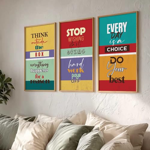 Image of kotart - Wall Hanging Paintings For Office Living Room Bedroom | Motivational Quotes Poster With Frame | Painting for wall Hanging | Quotes Wall Decor Poster With Frames Set of 3 (10x19 inch, G)