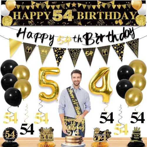 Image of 54th Birthday Decorations for Men, Black Gold 54th Party Decoration Kits