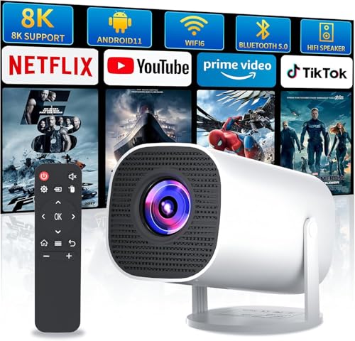Image of BIGASUO Native 1080P Projector, Bluetooth 5.0, 280 ANSI Lumens, Digital Zoom, HiFi Stereo, Home Theatre Projector with 100-inch Screen (P30)