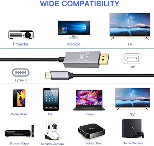 Image of Tobo USB C to DisplayPort Cable 4K@60Hz, 2K@165Hz, 2K@144Hz,USB Type C to DP Cable 6FT Aluminum Thunderbolt 3 Compatible with iMac, iPad Pro 2020, XPS 15 /13, Galaxy S20 - TD-289TC