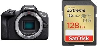 Canon ミラーレス一眼カメラ EOS R100 ボディー(レンズなし) ブラック/APS-C/約356g EOSR100 + 【 サンディスク 正規品 】 SDカード 128GB SDXC Class10 UHS-I U3 V30 SanDisk Extreme SDSDXVA-128G-GHJIN 簡易デザインパッケージ メーカー無期限保証