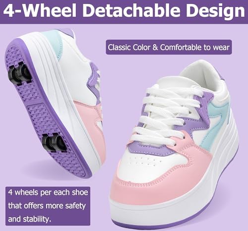 ANEFUN Rolschaatsschoenen voor kinderen, jongens, meisjes, sneakers met afneembare wielen, sportschoen, Wit/Paars, 7 Big Kid ANEFUN Rolschaatsschoenen voor kinderen, jongens, meisjes, sneakers met afneembare wielen, sportschoen, Wit/Paars, 7 Big Kid