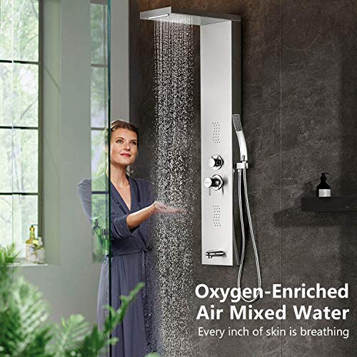 Adbatnos Shower Panel Multifunctional Shower Panel System Shower Tower, Rainfall Waterfall Spout, 2 Massage Jets, Tub Spout And Handheld Shower, 304 Stainless Steel Shower Panel With Body Jets (A01) #TOP6