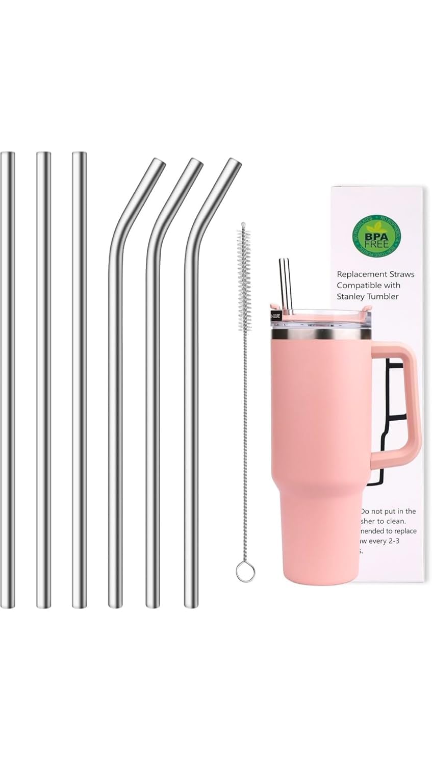 Metal Straws for 40oz Tumbler Replacement,12 Inch Reusable Stainless Steel Straw Compatible Stanley Cup, 6pcs Large Straws with Cleaning Brush for Stanley Cup Accessories-image-8