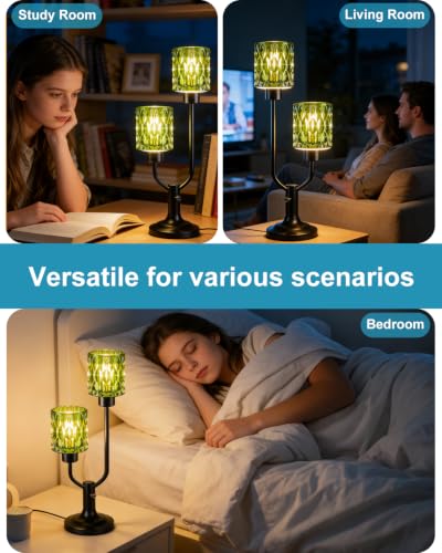 Image of Lightdot Mid Century Modern Table Lamp Green Glass Vintage Lamp Dimmable