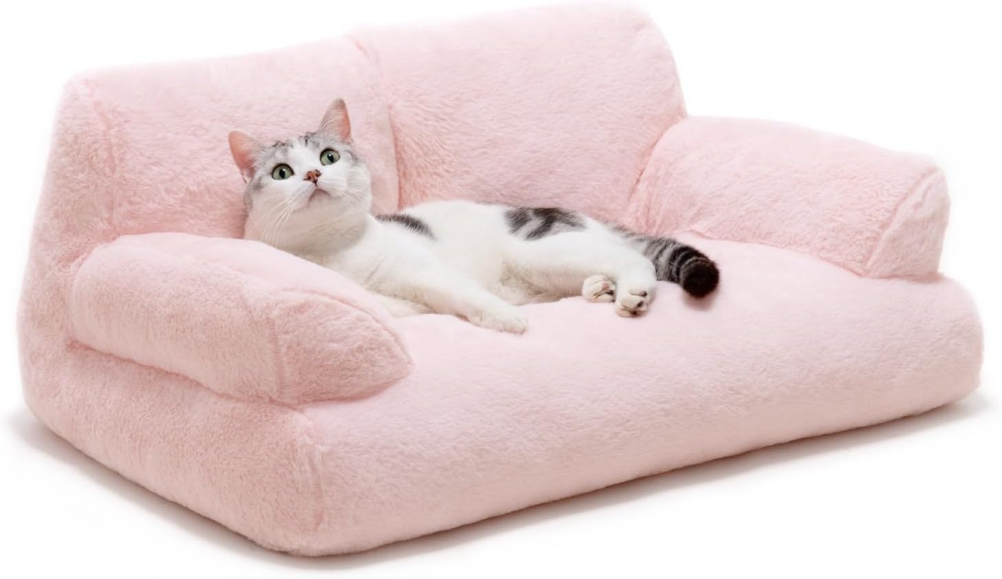 Skade Pet Couch Sofa Bed, Checkers Plaid Washable Cat Beds for Medium Small Dogs & Cats Durable Plush Cat Couch Pet Sofa Bed Puppy Sleeping Bed Soft Anti-Slip (Pink, L)
