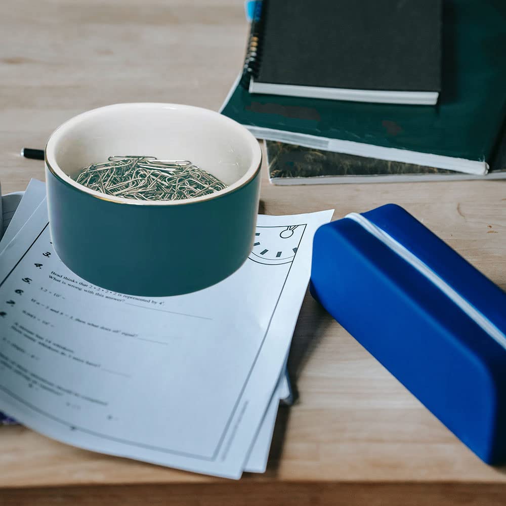 Soporte de clip de papel de cerámica para organizador de escritorio, color verde